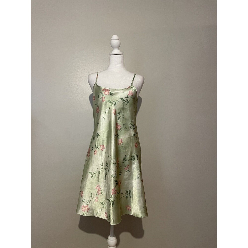 Avon Intimates Womens Light Green Floral Satin Slip Dress Sz S
